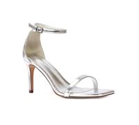 ESSEX GLAM Women's Ankle Strap Sandals Ladies Square Toe Silver Metallic Stiletto Mid High Heel Evening Party Shoes Size 4