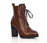 ESSEX GLAM Womens Block Heel Ankle Boot Ladies Lace Up Heeled Biker Booties Size 3-8