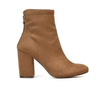 ESSEX GLAM Womens Booties Block Mid High Heel Ladies Tan Faux Suede Party Fashion Heeled Ankle Boots Size 7