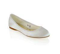 ESSEX GLAM Womens Bridal Shoes Satin Flower Girl Ladies Wedding Prom Satin Flat Pumps Size 3-9