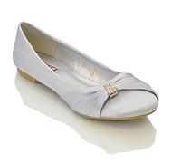 ESSEX GLAM Womens Bridal Wedding Satin Pumps Ladies Slip ON Prom Bridesmaid Pumps Shoes Size 3 4 5 6 7 8 9 (UK 9 / EU 42 / US 11, Silver Satin)