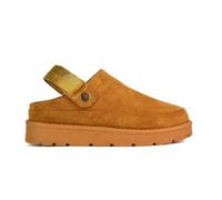 ESSEX GLAM Women's Closed Toe Clogs Slingback Faux Fur Lined Cosy Comfy Chestnut Faux Suede Winter Shoes Size 7