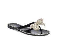 ESSEX GLAM Women's Diamante Flat Jelly Flip Flops Ladies Black Slip On Sparkly Bow Toe Post Sandals Size 4