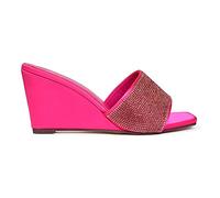 ESSEX GLAM Womens Diamante Low Wedge Heels Ladies Sparkly Square Toe Fuchsia Slip On Mules Size 6