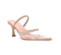 ESSEX GLAM Women's Diamante Slingback Court Shoes Ladies Nude Clear Perspex Mid High Heel Point Toe Bridal Party Prom Size 4