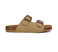 ESSEX GLAM Womens Double Buckle Strap Flat Slider Ladies Casual Holiday Flip Flop Strappy Taupe Sandals Size 4