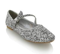 ESSEX GLAM Womens Flat Bridal Shoes Ballet Ladies Slip On Ballerina Dolly Bow Glitter Bridesmaid Pumps Size 3-9