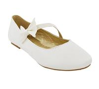 ESSEX GLAM Womens Flat Bridal Shoes Ballet Ladies Slip On Ballerina Dolly Bow Glitter Bridesmaid Pumps Size 3-9 Ivory Satin