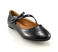 ESSEX GLAM Womens Flat Bridal Shoes Ballet Ladies Slip On Ballerina Dolly Bow Glitter Bridesmaid Pumps Size 3-9 Black Patent