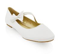 ESSEX GLAM Womens Flat Bridal Shoes Ballet Ladies Slip On Ballerina Dolly Bow Glitter Bridesmaid Pumps Size 3-9 White Satin