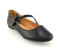 ESSEX GLAM Womens Flat Bridal Shoes Ballet Ladies Slip On Ballerina Dolly Bow Glitter Bridesmaid Pumps Size 3-9 Black Synthetic Leather
