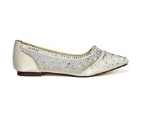 ESSEX GLAM Womens Flat Bridal Shoes Ladies Slip On Pointed Toe Sparkly Diamante Bridesmaid Wedding Pumps Size 3-8 Ivory Satin