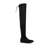 ESSEX GLAM Womens Flat Over The Knee Boots Ladies Black Faux Suede Stretch Calf Leg Winter Thigh High Long Shoes Size 4