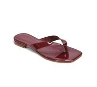 ESSEX GLAM Women's Flat Sandal Ladies Thong Strap Slip On Burgundy Patent Flip Flops Summer Square Toe Slide Size 3