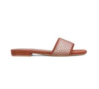 ESSEX GLAM Women's Flat Slip On Diamante Slider Ladies Open Toe Brown Faux Suede Summer Holiday Mule Sandals Shoes Size 4