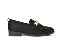 ESSEX GLAM Women's Flat Slip On Loafers - Comfortable Chain Detailed Work Pumps - Ladies Low Heel Black Penny Loafers