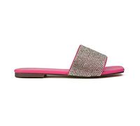 ESSEX GLAM Womens Flat Slip On Slider Ladies Sparkly Diamante Square Toe Summer Fuchsia Sandals Shoes Size 3