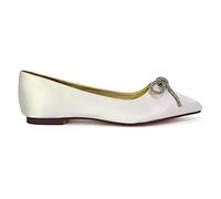 ESSEX GLAM Womens Flat Wedding Shoes Ladies Diamante Bow Bridal Ballet Slip On Flower Girl Pumps Size 3-8 Ivory Satin