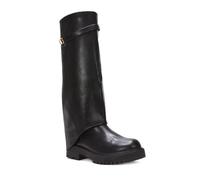 ESSEX GLAM Women's Fold Over Knee High Boots Ladies Black Synthetic Leather Riding Biker Chunky Sole Size 5