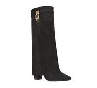 ESSEX GLAM Women's Fold Over Ladies Black Faux Suede Knee High Lock Buckle Boots Size 5