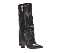 ESSEX GLAM Women's Fold Over Ladies Black Synthetic Leather Knee High Lock Buckle Boots Size 3