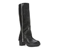 ESSEX GLAM Women's Foldover Knee High Boots Ladies Black Layered Deco Side Zip Platform Chunky Sole Size 3-8
