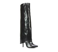 ESSEX GLAM Women's Foldover Knee High Boots Ladies Stiletto Pointed Toe Zip Black Faux Leather Classic Party Long Shoes Size 6