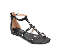 ESSEX GLAM Women's Gladiator Sandals Ladies Black Diamante Studded Strap Flat T-Bar Ankle Strap Summer Walking Shoes Size 4