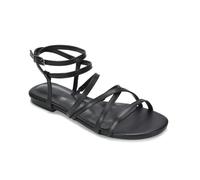 ESSEX GLAM Women's Gladiator Sandals Ladies Black Flat Strappy Open Toe Ankle Strap Casual Roman Style Beach Casual Shoes Size 6
