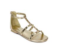ESSEX GLAM Women's Gladiator Sandals Ladies Gold Diamante Studded Strap Flat T-Bar Ankle Strap Summer Walking Shoes Size 3