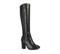 ESSEX GLAM Women's Heeled Boots Ladies Black Synthetic Leather Knee High Block Mid Classic Booties Size 4