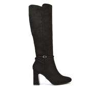 ESSEX GLAM Womens Heeled Boots Ladies Knee High Block Heel Smart Zip Black Faux Suede Winter Smart Long Booties Shoes Size 7