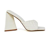ESSEX GLAM Womens High Heel Mules Open Back Ladies Slip On Quilted Square Toe Sandals Shoes 3-8 White Synthetic Leather