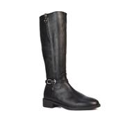 ESSEX GLAM Women's Knee High Boots Flat Low Heel Ladies Zip Calf Leg Black Synthetic Leather Biker Riding Shoes Size 5