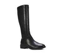 ESSEX GLAM Women's Knee High Boots Ladies Biker Riding Classic Flat Low Heel Black Synthetic Leather Long Shoes Size 5
