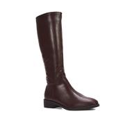ESSEX GLAM Women's Knee High Boots Ladies Biker Riding Classic Flat Low Heel Brown Synthetic Leather Long Shoes Size 7