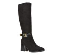 ESSEX GLAM Women's Knee High Boots Ladies Black Faux Suede Block Heel Square Toe Long Shoes Size 5