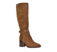 ESSEX GLAM Women's Knee High Boots Ladies Brown Faux Suede Block Heel Square Toe Long Shoes Size 7