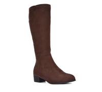 ESSEX GLAM Women's Knee High Boots Ladies Classic Block Low Heel Zip Western Synthetic Leather Calf Boots Size 3-8