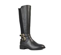 ESSEX GLAM Women's Knee High Boots Ladies Flat Low Heel Riding Style with Stretch Elastic Calf, Buckle and Zip