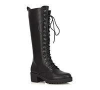 ESSEX GLAM Womens Knee High Boots Ladies Lace Up Chunky Sole Low Heel Casual Biker Combat Size 3-8