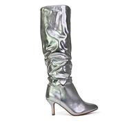 'Sian' Ruched Knee High Pointed Mid Stiletto Heel Boots XY London Metallic Silver 4