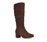 ESSEX GLAM Womens Knee High Boots Ladies Rouched Block Low Heel Slouch Black Calf Long Shoes Size 3-8