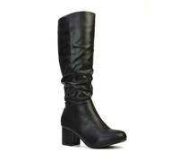 ESSEX GLAM Womens Knee High Boots Ladies Rouched Block Low Heel Slouch Black Calf Long Shoes Size 3-8