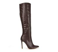 ESSEX GLAM Womens Knee High Boots Mid High Heel Ladies Pointed Toe Shoes Size 3-8 (Brown Synthetic Leather, numeric_4)