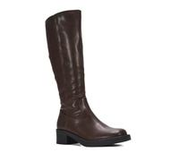 ESSEX GLAM Women's Knee High Boots Square Toe Brown Synthetic Leather Equestrian Style Biker Riding Size 5