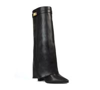 ESSEX GLAM Women's Knee High Foldover Boots Ladies Black Faux Leather Block Heel Point Toe Size 3-8