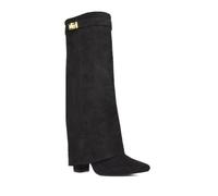 ESSEX GLAM Women's Knee High Foldover Boots Ladies Black Faux Suede Block Heel Point Toe Size 8