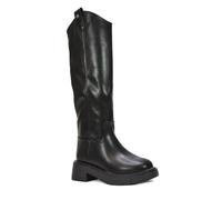 ESSEX GLAM Women's Knee High Riding Boots Ladies Black Faux Leather Chunky Sole Cosy Warm Faux Fur Lined Size 6