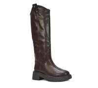 ESSEX GLAM Women's Knee High Riding Boots Ladies Brown Faux Leather Chunky Sole Cosy Warm Faux Fur Lined Size 6